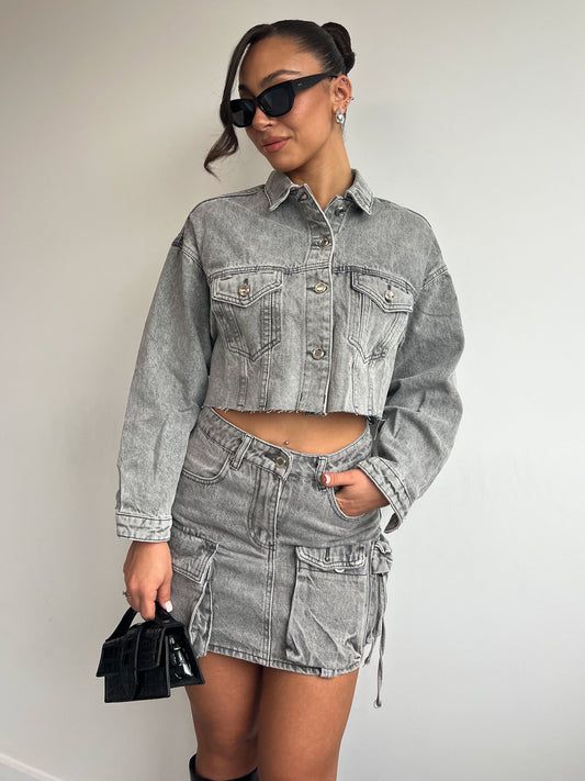 ATTICO INSPIRED GREY DENIM SKIRT