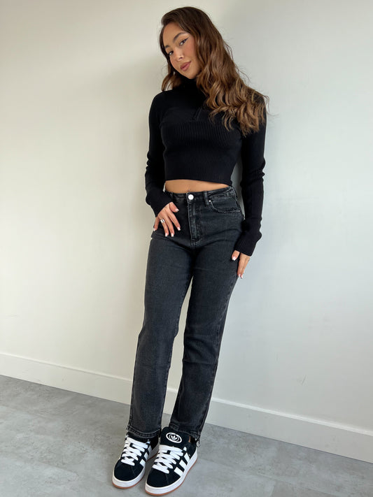 BLACK WASH MOM JEANS 3519