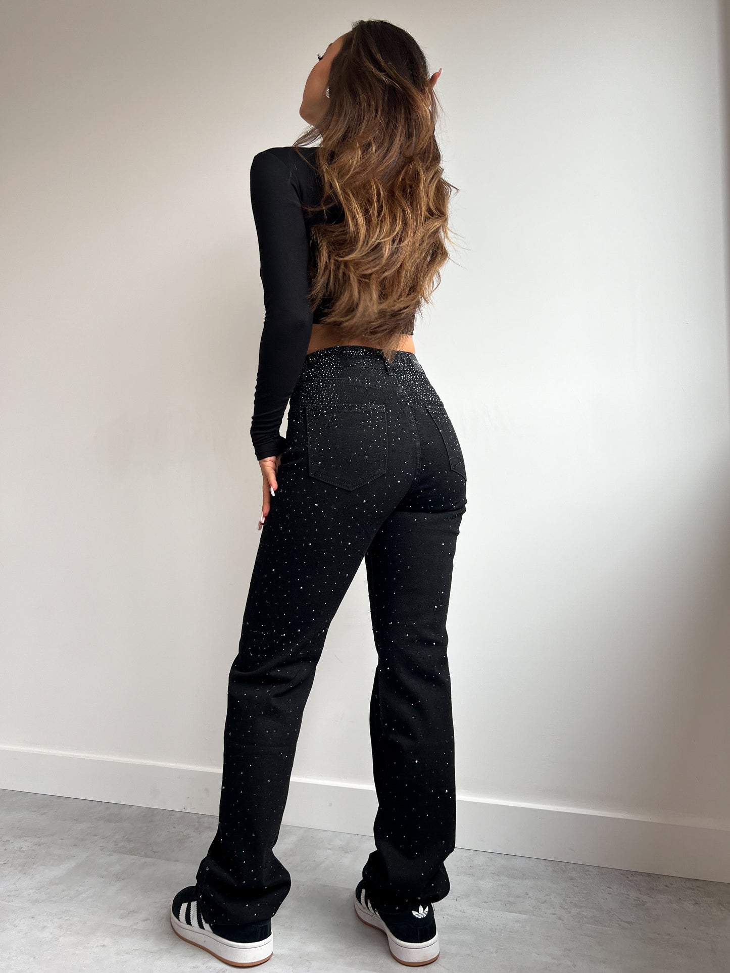 THE NEW RHINESTONE STRETCH JEANS BLACK