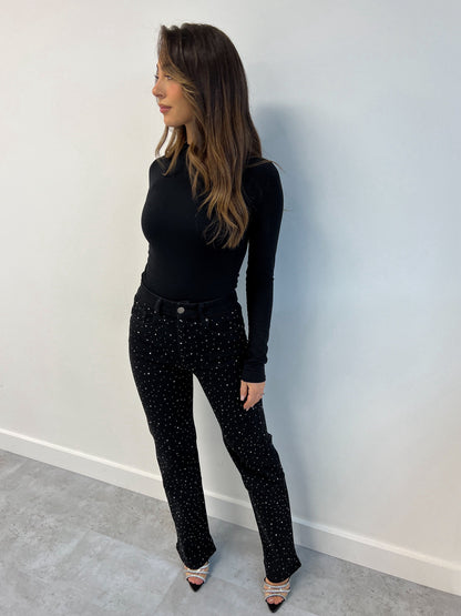 FINE RHINESTONE STRETCH JEANS BLACK