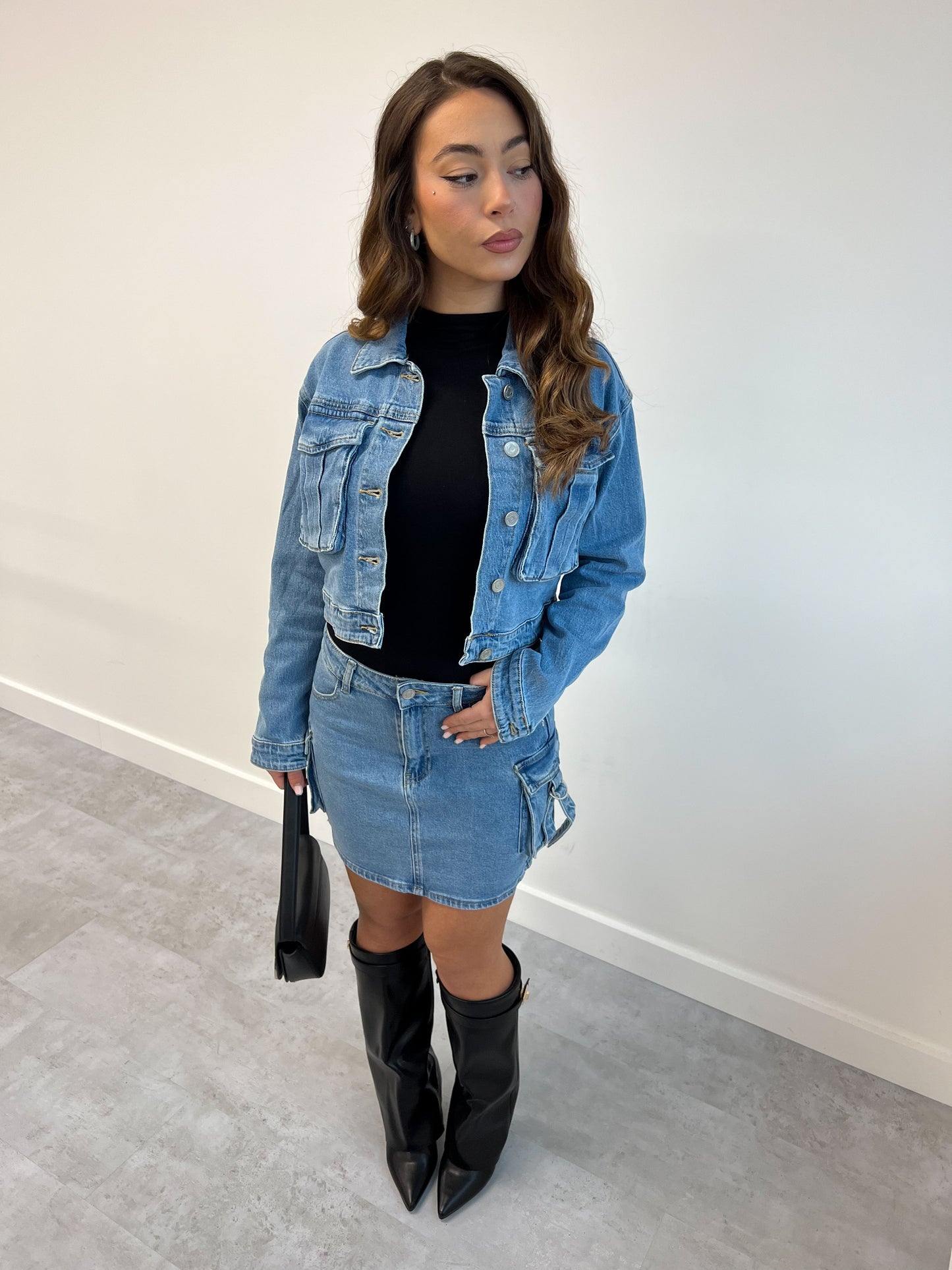 CARGO DENIM SKIRT BLUE