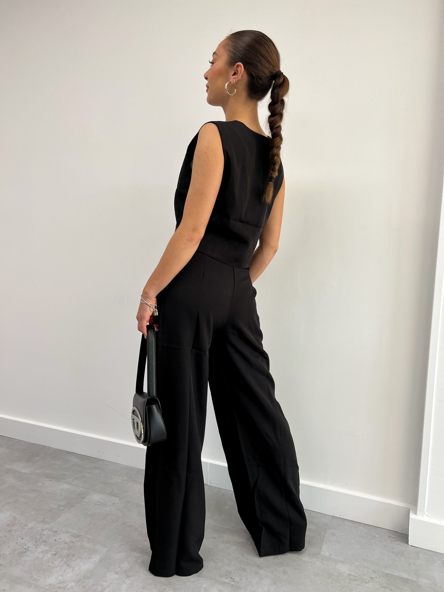 PLAIN BLACK WIDE LEG PANTALON