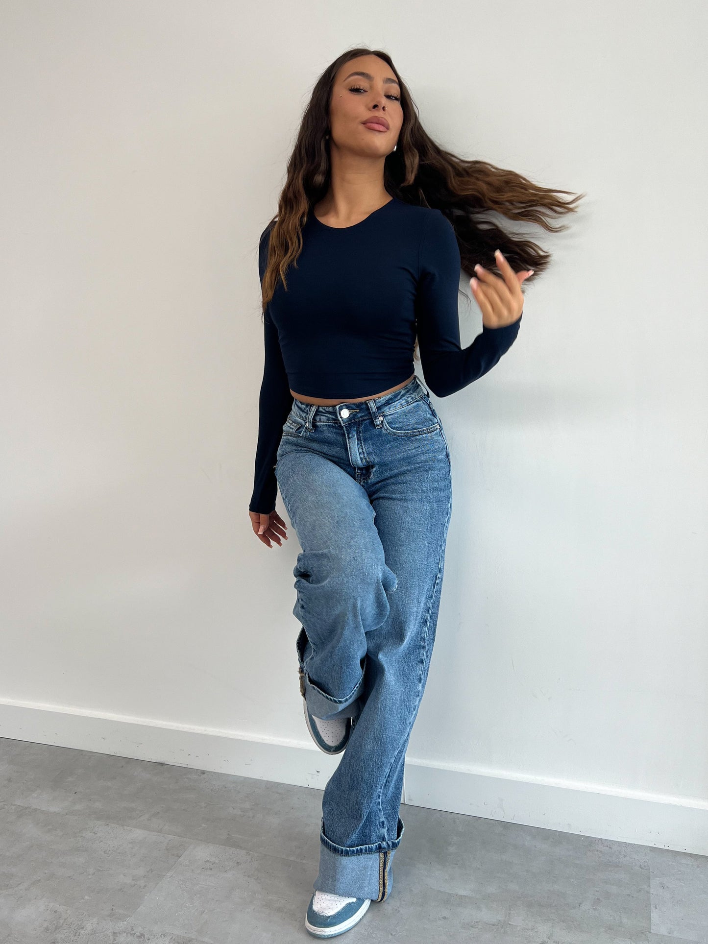 FOLDED STRETCH JEANS BLUE