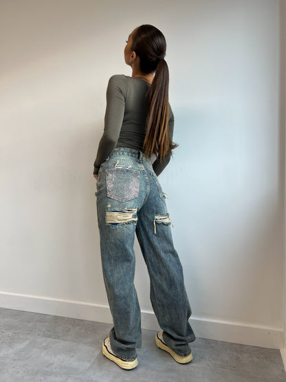 MAISON RHINESTONE POCKET JEANS VINTAGE