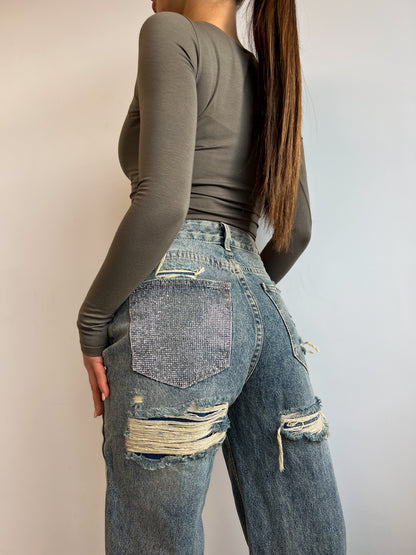 MAISON RHINESTONE POCKET JEANS VINTAGE