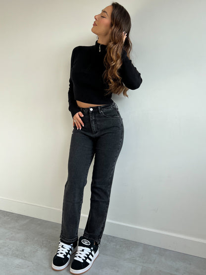 BLACK WASH MOM JEANS 3519