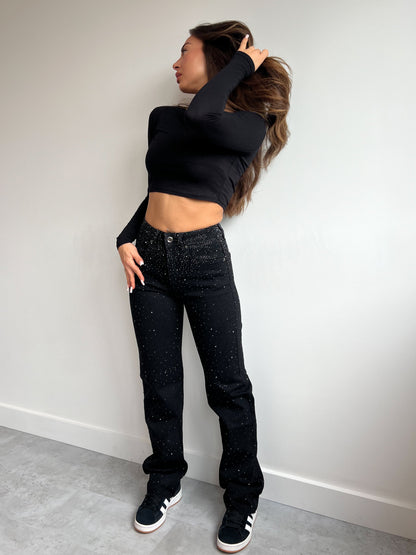 THE NEW RHINESTONE STRETCH JEANS BLACK