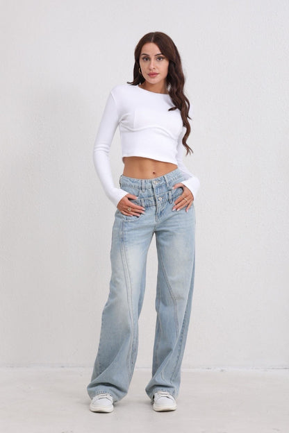 DOUBLE WAIST STRIPE JEANS