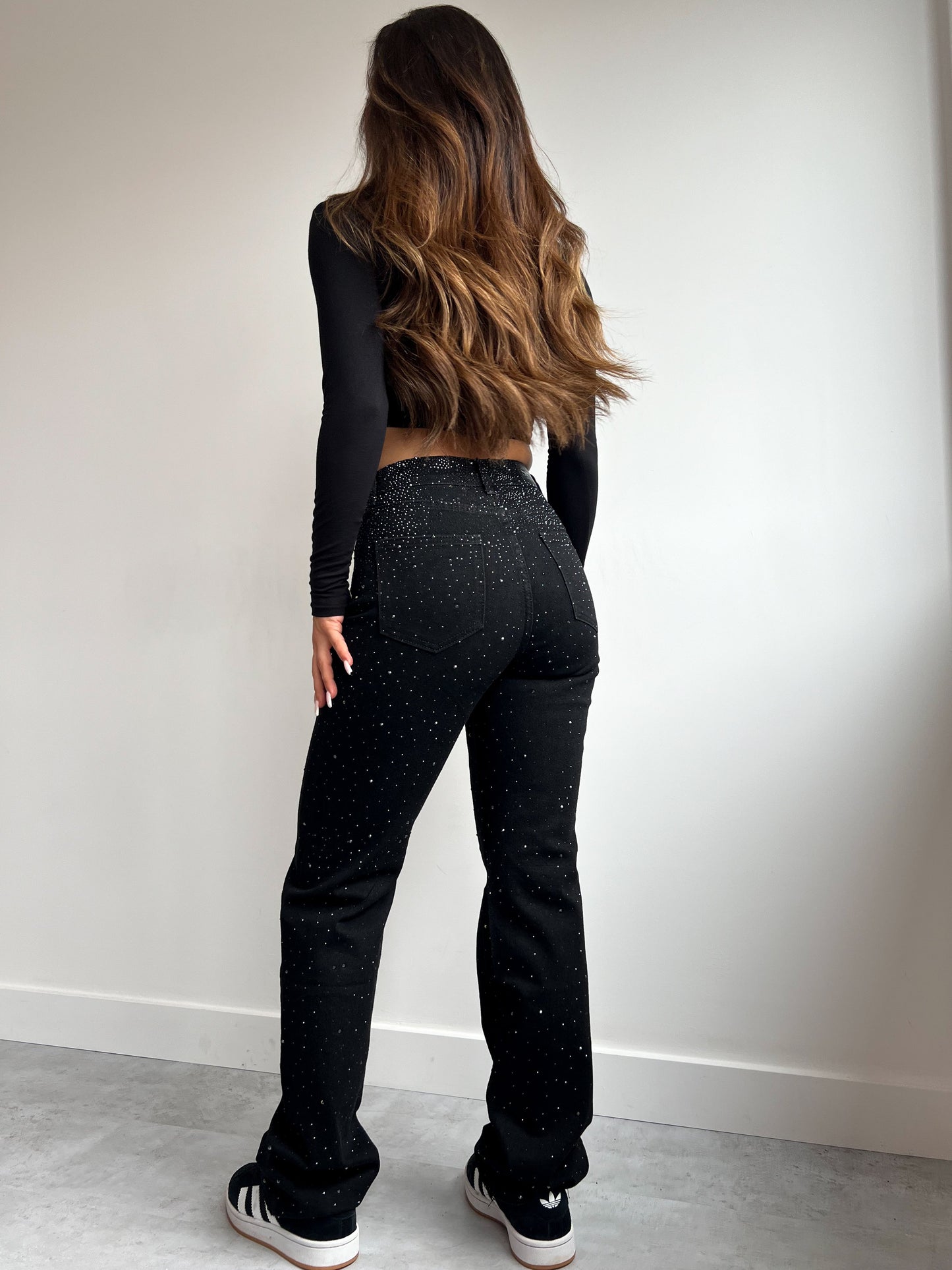 THE NEW RHINESTONE STRETCH JEANS BLACK