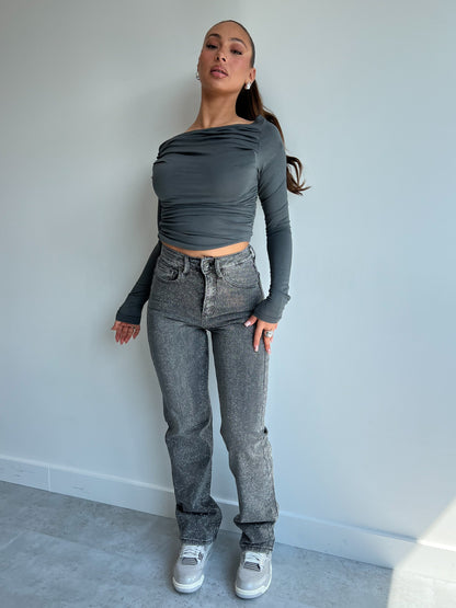 ALL OVER RHINESTONE JEANS GREY 2.0