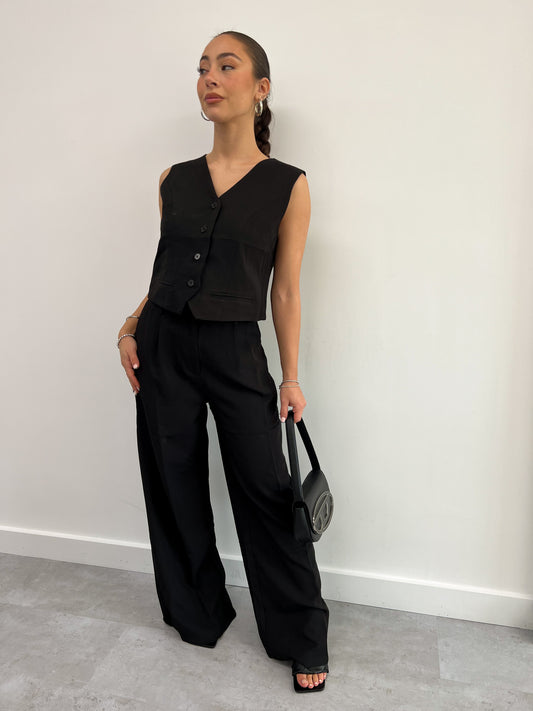 PLAIN BLACK WIDE LEG PANTALON