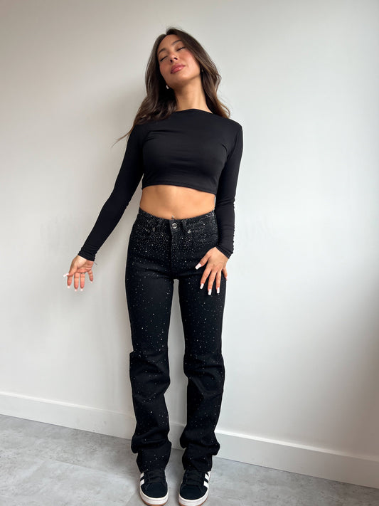 THE NEW RHINESTONE STRETCH JEANS BLACK