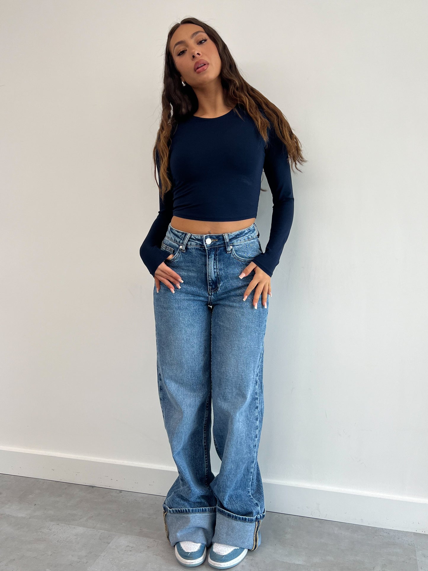 FOLDED STRETCH JEANS BLUE