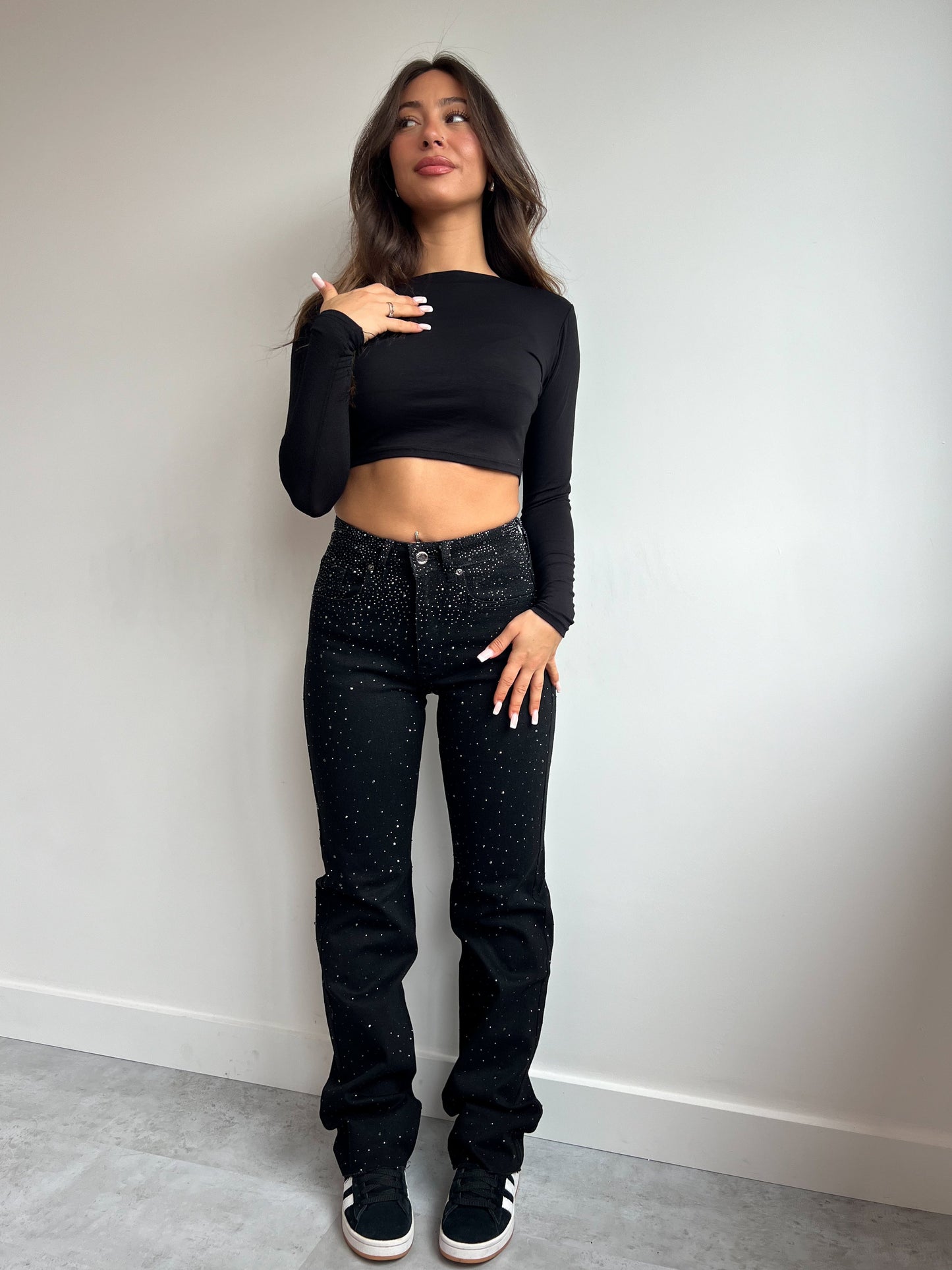 THE NEW RHINESTONE STRETCH JEANS BLACK