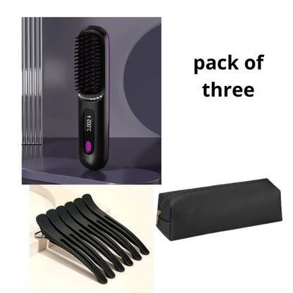 2-in-1 Wireless Hair Straightener & Curler Brush