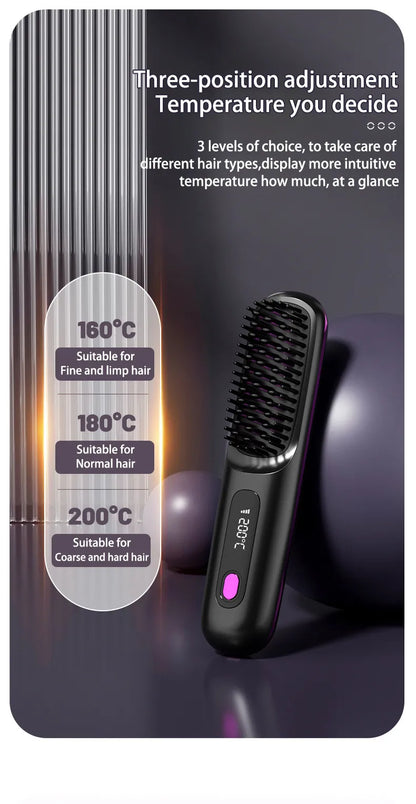 2-in-1 Wireless Hair Straightener & Curler Brush